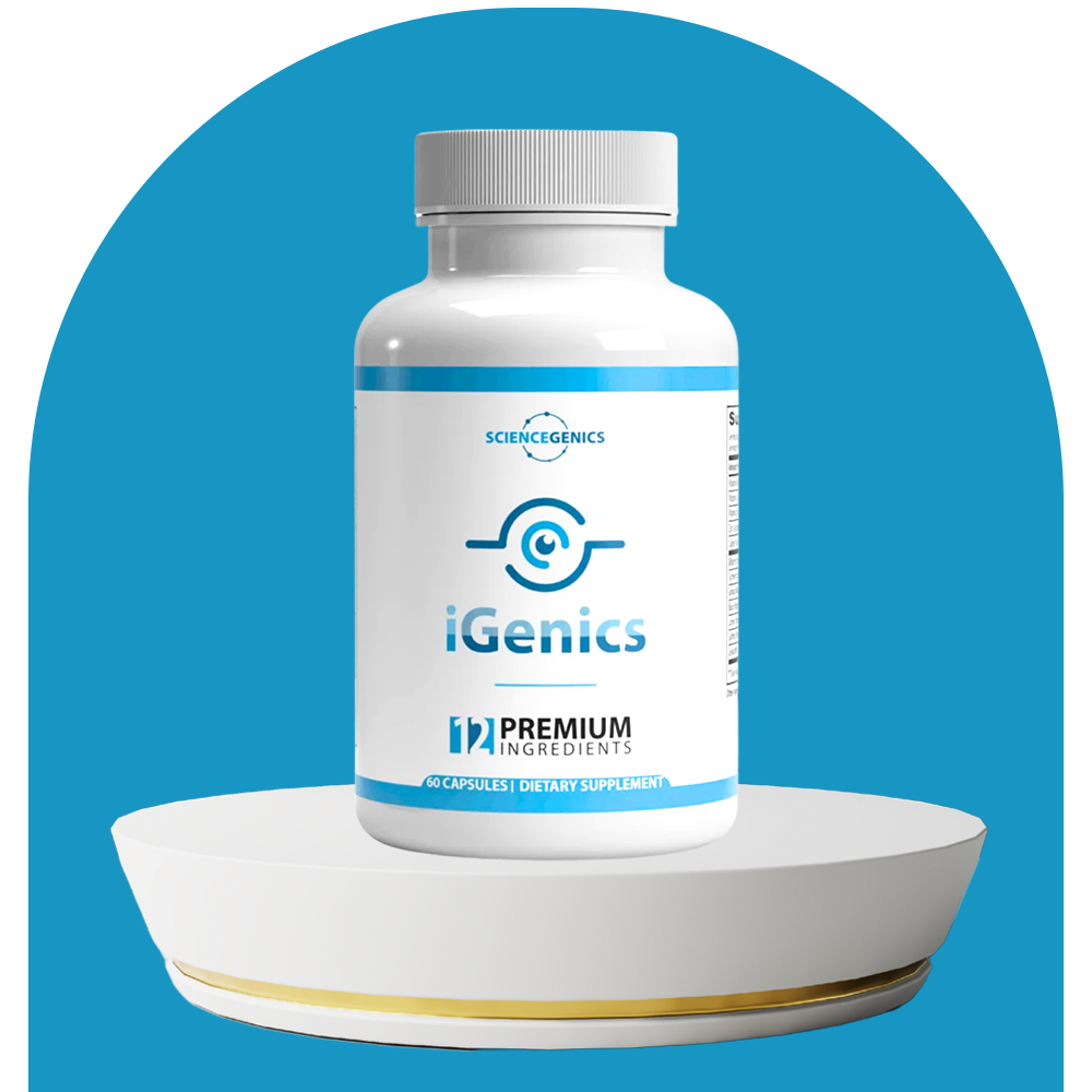 iGenics Eye Health Supplement Bottle and Supplement Facts Panel
